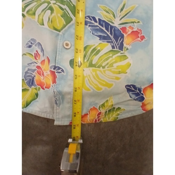 Tommy Bahama Silk Shirt Mens M Hawaiian Botanical Floral Fern Blue Button Up - Picture 4 of 8